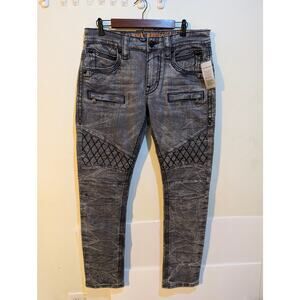 Rock Revival Grey Mike Tapered Slim Moto Cross Fleur Washed Y2K Jeans Sz 34 NWT